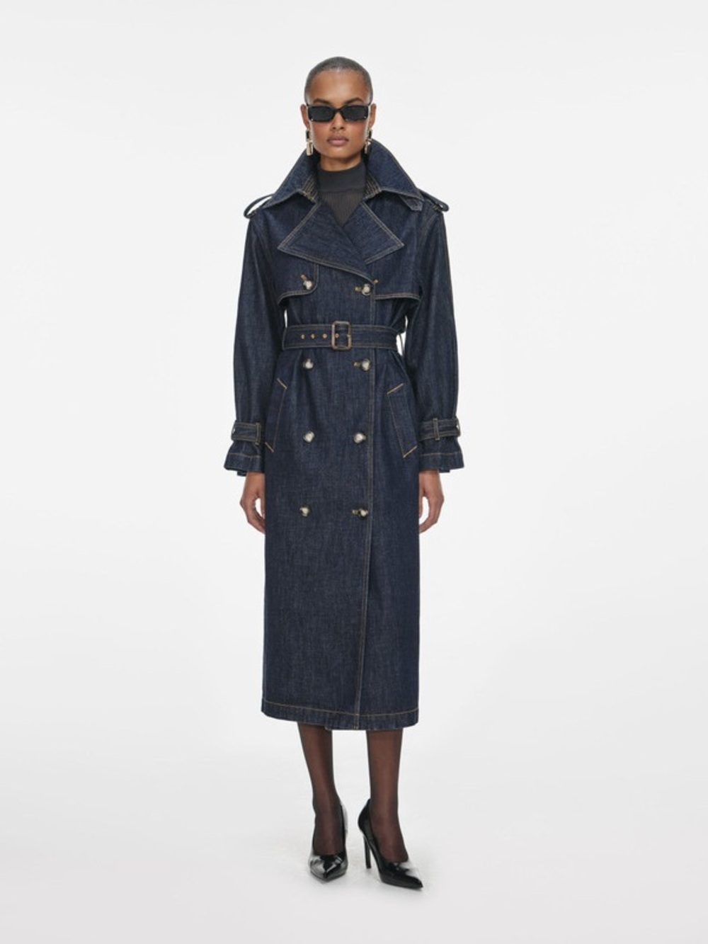 Dark Indigo Denim Trench Coat with Belt